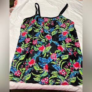 Hannah Tropical Floral Swim Camisole - Black, Pink, Green, Blue